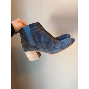 Vince Hallie Chelsea Stacked Block Heeled Gray Suede Ankle Bootie